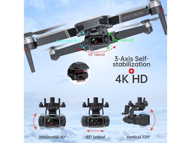 Binygo KF101 MAX GPS Drones with Camera for Adults 4K, RC Distance 5000M, 3 Axis Gimbal+EIS+Repeater, 5G FPV Foldable Quadcopter with Brushless Motor, 30Mins Flight Time 4K with two battery